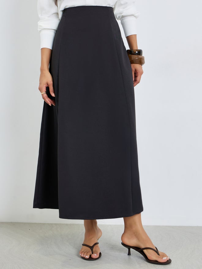 Styli Black Solid A-Line Maxi Skirt - Image 2