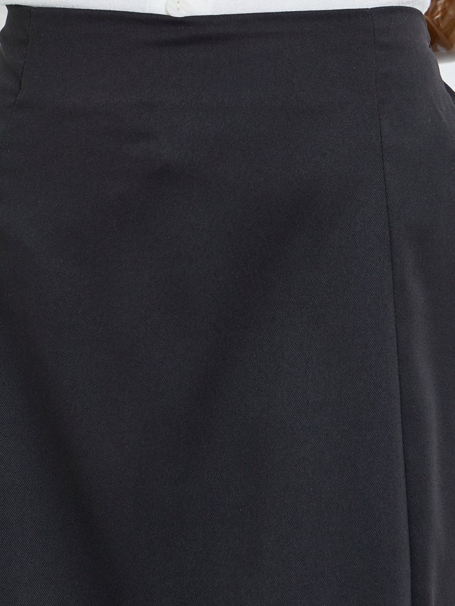 Styli Black Solid A-Line Maxi Skirt - Image 3