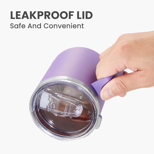 MEWAY 12oz Coffee Mug With Handle and Sliding Lid,Stainless Steel Travel Tumbler Cup with Handle,Double Wall Vacuum Insulated Camping Cup for Hot & Cold Drinks Tea (Purple,Set of 1) - Image 5