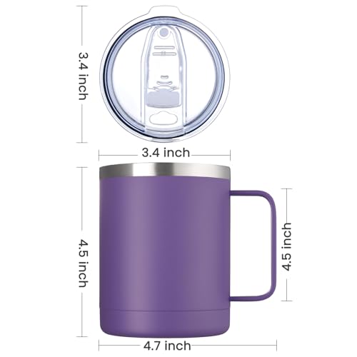 MEWAY 12oz Coffee Mug With Handle and Sliding Lid,Stainless Steel Travel Tumbler Cup with Handle,Double Wall Vacuum Insulated Camping Cup for Hot & Cold Drinks Tea (Purple,Set of 1) - Image 4