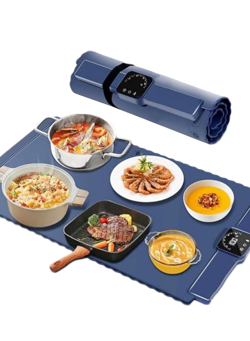 XiuWoo Portable Electric Food Warming Tray, Fast Heating Mat, Silicone Electric Warming Pad for Food, Roll Up Food Warmer Plate with 5 Temperature Settings, Organizer Rope - Image 1