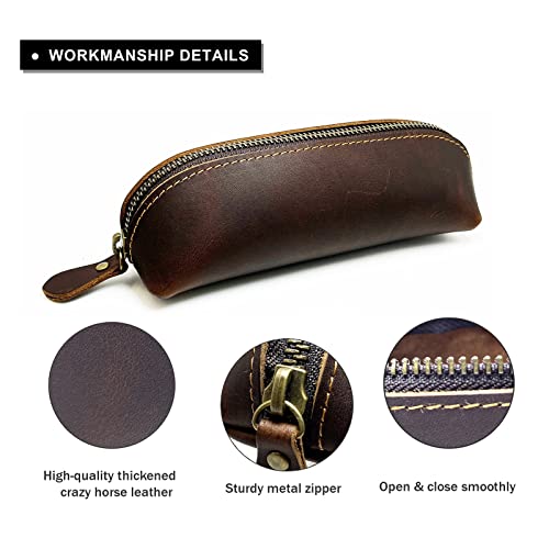 Craoopii Leather Pen Case Pencil Bag Pouch With Zipper Pen Holders Handmade Genuine Leather For Men Women Businessmen And Artists Home Work Office (Deep coffee) - Image 5