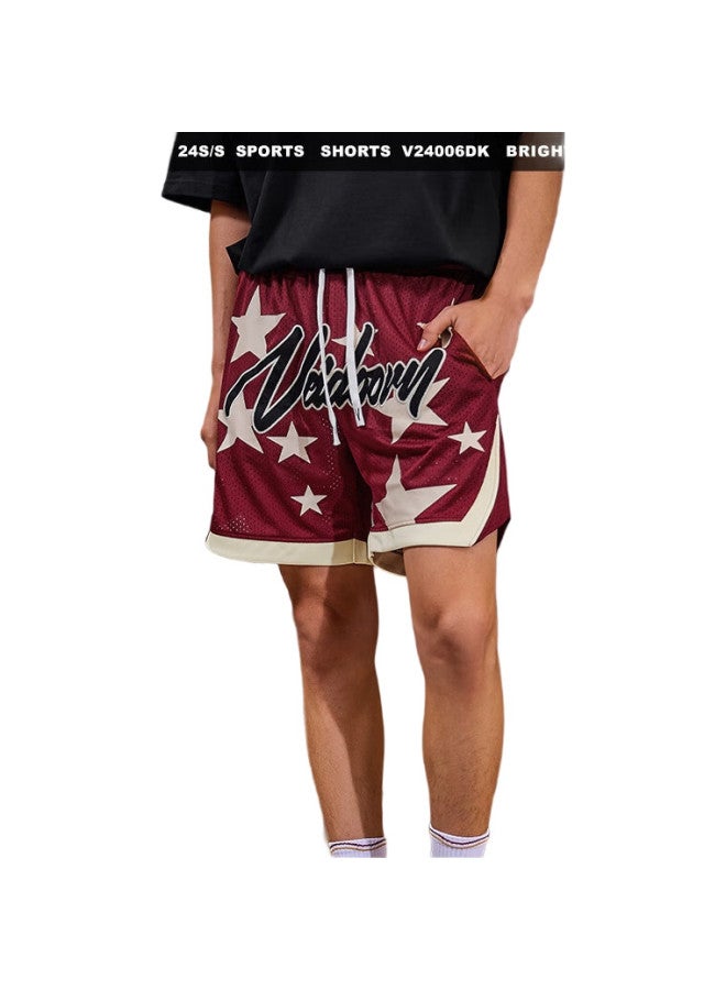 VEIDOORN Sports Casual Set, Basketball Fitness Dazzling Shorts, Instant Quick-Dry Short-Sleeve Basketball Shorts, Black Short-Sleeve + Red Shorts, Size L - Image 1