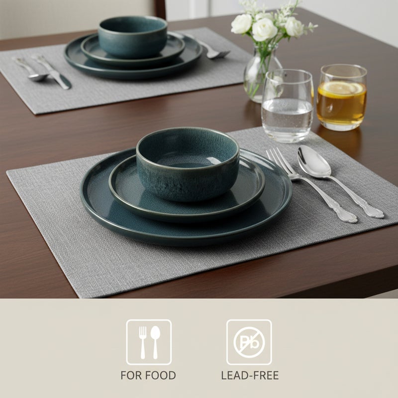 Shallow Stoneware TIM 18 PC Dinner Set, Blue | Lightweight Dinnerware Set for 6 People, 6 Dinner Plates 6 Side Plates 6 Bowls Modern Stackable Dining for Everyday Home Dining Tableware - Image 3