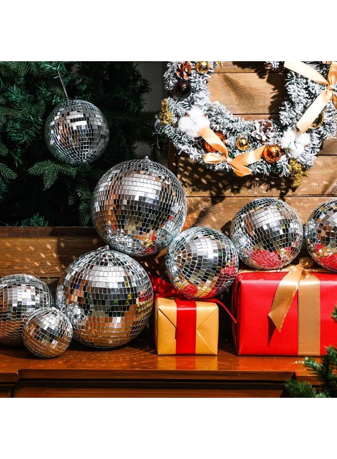 Haull 8 Pcs Large Disco Ball Set Silver Mirror Disco Balls Reflective Ball with Hanging Ring Party Hanging Ornament Decoration for Stage Club Ballroom Dance Wedding Prom Props (8'', 6'') - Image 2