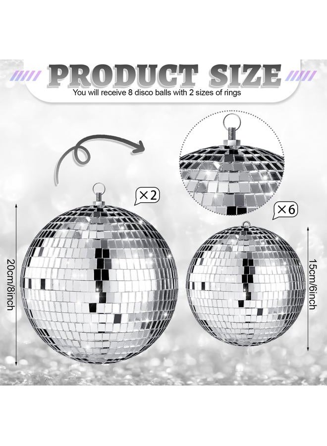 Haull 8 Pcs Large Disco Ball Set Silver Mirror Disco Balls Reflective Ball with Hanging Ring Party Hanging Ornament Decoration for Stage Club Ballroom Dance Wedding Prom Props (8'', 6'') - Image 3