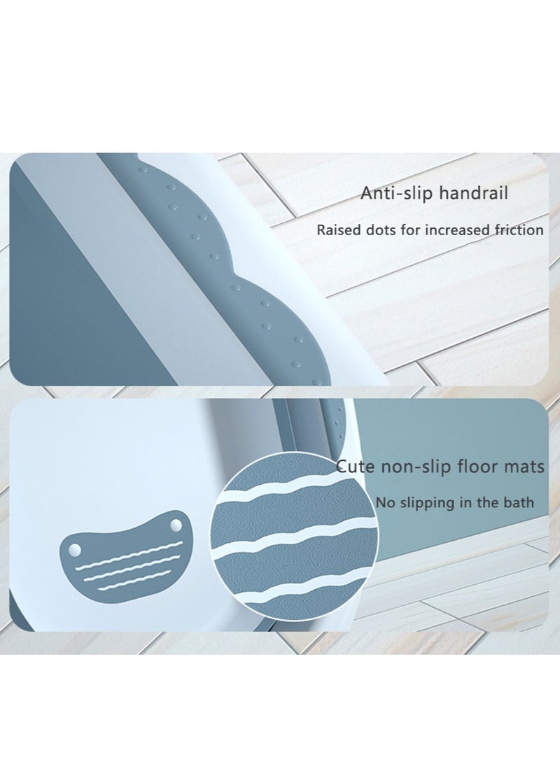 Arabest Foldable Baby Bath Tub, Newborn Baby Tub with Soft Bath Mat and Bath Net，Portable Bathtub with Temperature Sensor，for Newborns Baby and Toddlers (Blue-Bath Mat+Real-time Sensor) - Image 4