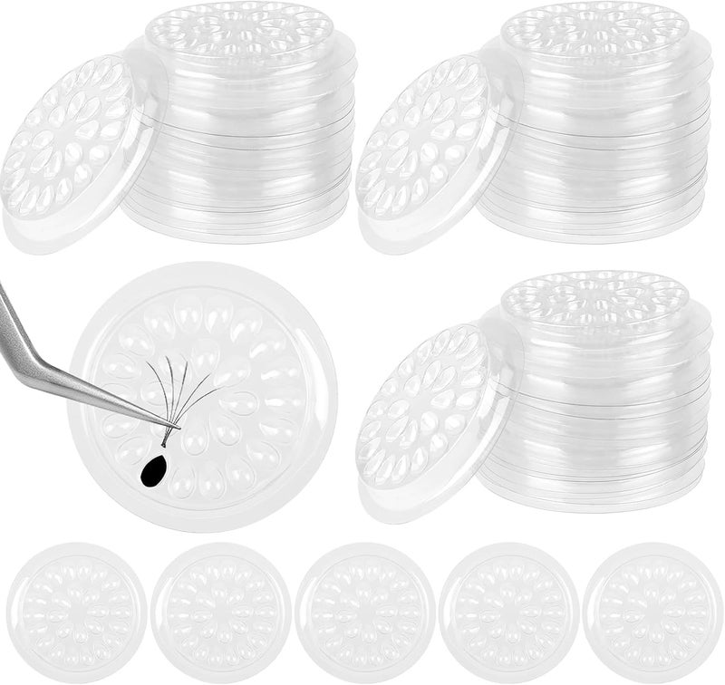 KASTWAVE Disposable Lash Trays 100Pcs, Transparent Plastic Eyelash Glue Holders, False Eyelash Pads for Extensions, Professional Eyelash Application Tools - Image 1