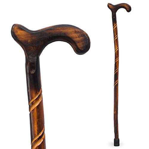 RMS Wood Cane 36 Inches Natural Wood Walking Stick Handcrafted Wooden Offset Cane for Men or Women Spiral - Image 2