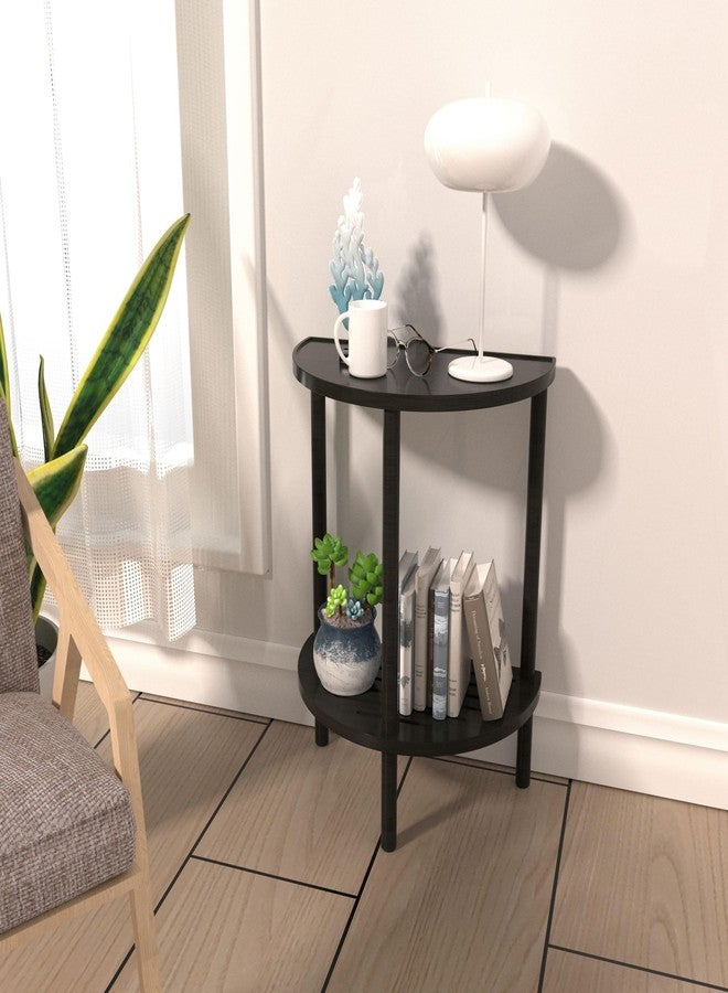 Skovtree End Table, Half Moon Side Tables, Living Room Half Round 2 Tier Table for Small Space, Living Room Bedroom Couch Tables with Storage Shelf (Black) - Image 4
