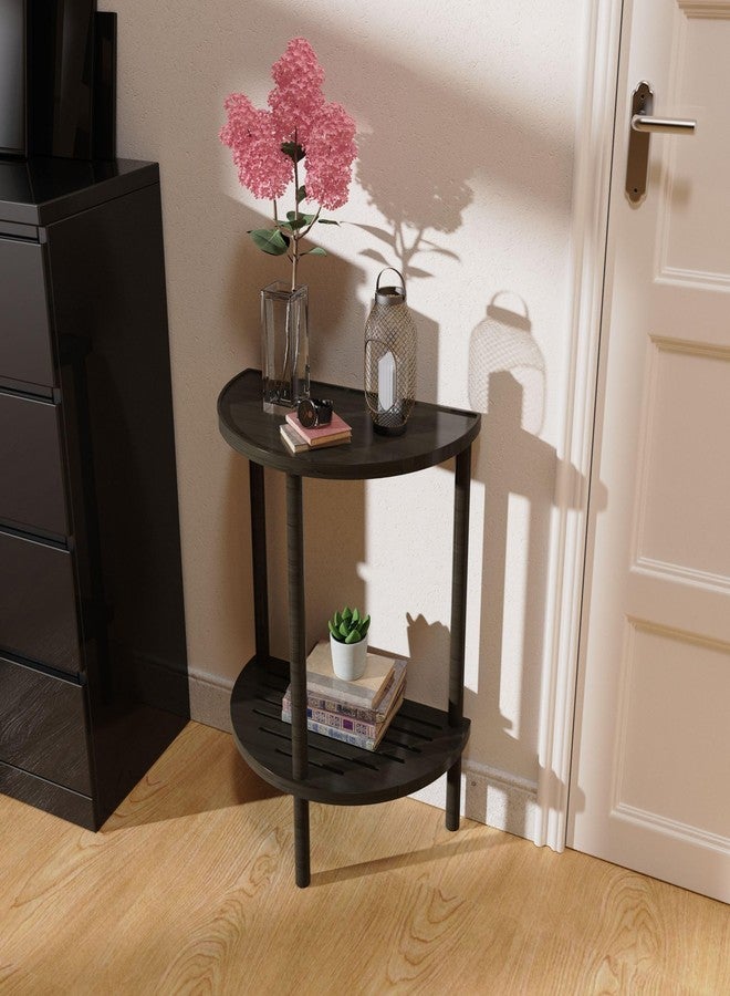 Skovtree End Table, Half Moon Side Tables, Living Room Half Round 2 Tier Table for Small Space, Living Room Bedroom Couch Tables with Storage Shelf (Black) - Image 2