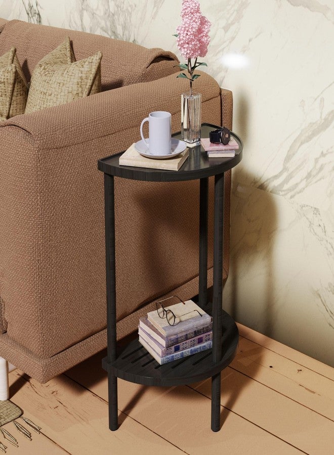 Skovtree End Table, Half Moon Side Tables, Living Room Half Round 2 Tier Table for Small Space, Living Room Bedroom Couch Tables with Storage Shelf (Black) - Image 1