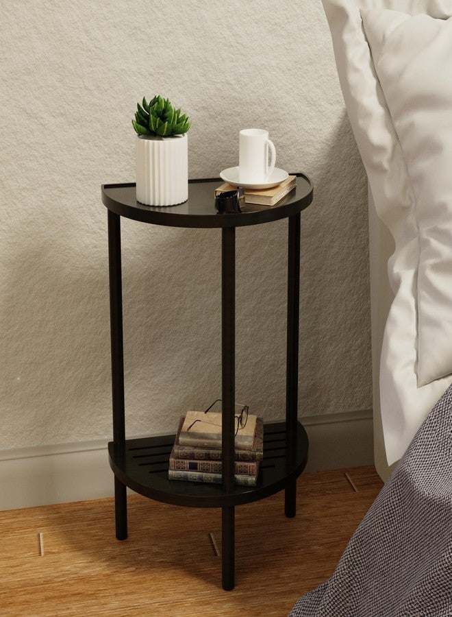Skovtree End Table, Half Moon Side Tables, Living Room Half Round 2 Tier Table for Small Space, Living Room Bedroom Couch Tables with Storage Shelf (Black) - Image 5