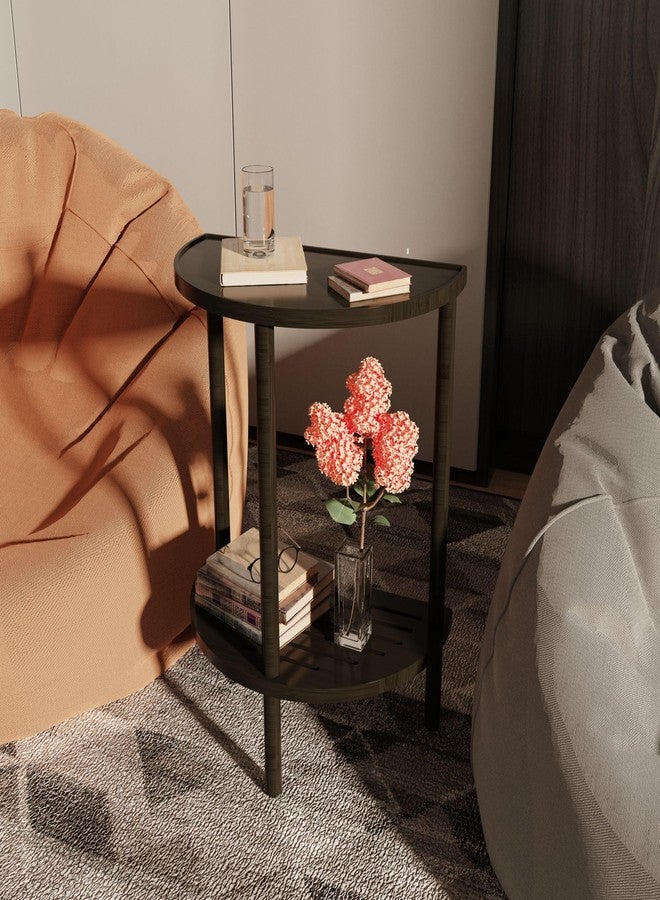 Skovtree End Table, Half Moon Side Tables, Living Room Half Round 2 Tier Table for Small Space, Living Room Bedroom Couch Tables with Storage Shelf (Black) - Image 3