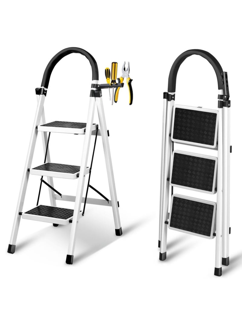 DubaiGallery - 3 Steps Ladder Folding Step Stool With Anti Slip Sturdy And Wide Pedal Lightweight Portable Multi Use Stepladder For Home And Kitchen Foldable Ladder Space Saving - Image 1