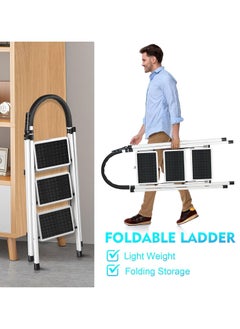 DubaiGallery 3 Steps Ladder Folding Step Stool With Anti Slip Sturdy And Wide Pedal Lightweight Portable Multi Use Stepladder For Home And Kitchen Foldable Ladder Space Saving  - Image 4