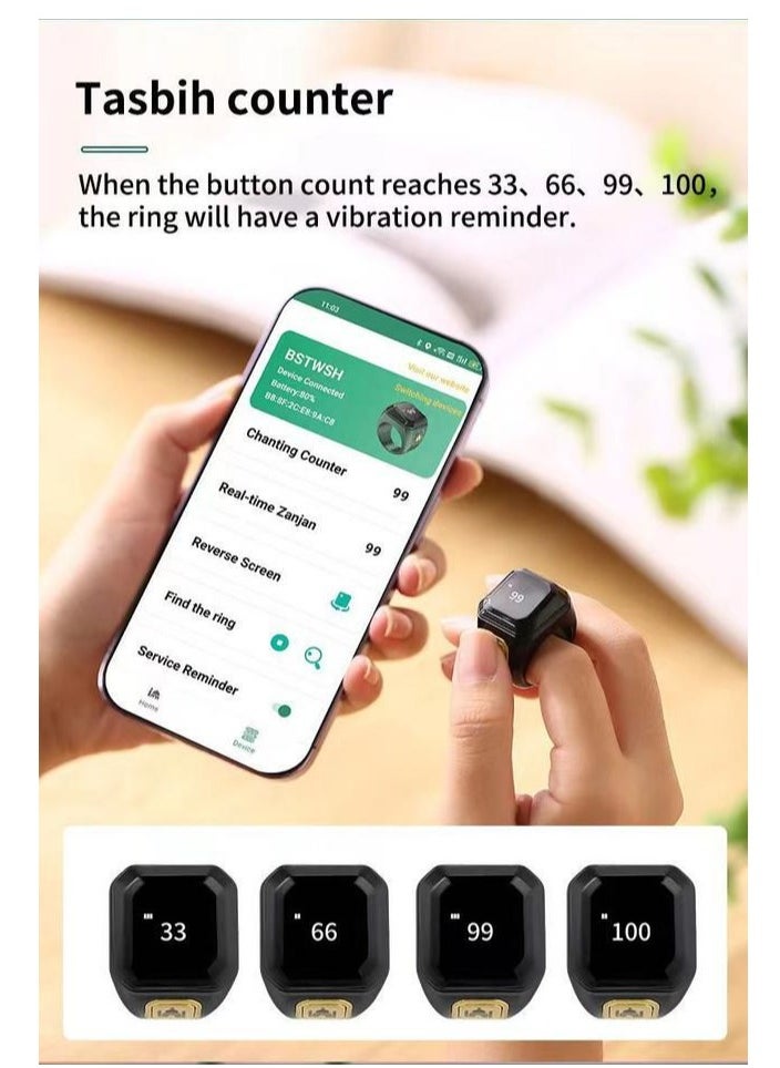 Smart Tasbih Zikr Ring 20mm, Muslim Digital Prayer Ring, OLED display, Tasbih Counter, Wearable Technology, Waterproof, USB Rechargeable