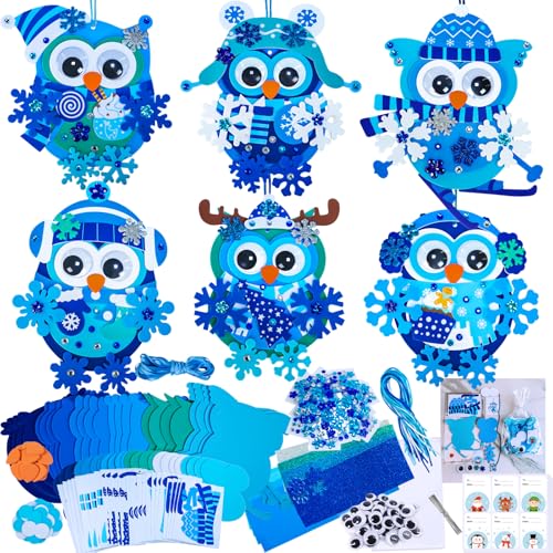Winlyn 24 Sets Winter Craft Kits Christmas Crafts DIY Snowflake Owl Ornaments Decorations Craft Kit Festive Foam Stickers Winter Arts and Crafts for Kids Holiday Home Classroom Activities Party Favors - Image 1