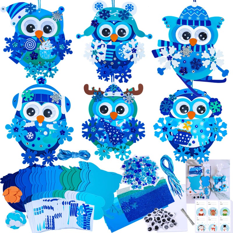 Winlyn 24 Sets Winter Craft Kits Christmas Crafts DIY Snowflake Owl Ornaments Decorations Craft Kit Festive Foam Stickers Winter Arts and Crafts for Kids Holiday Home Classroom Activities Party Favors - Image 3