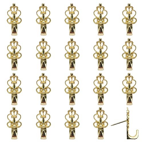 Rddconkit Push Pin Hangers，20 Pcs Zinc Alloy Pin Hooks Picture Hanging Nails for Home Office Fabric Wall Wooden (Gold) - Image 1
