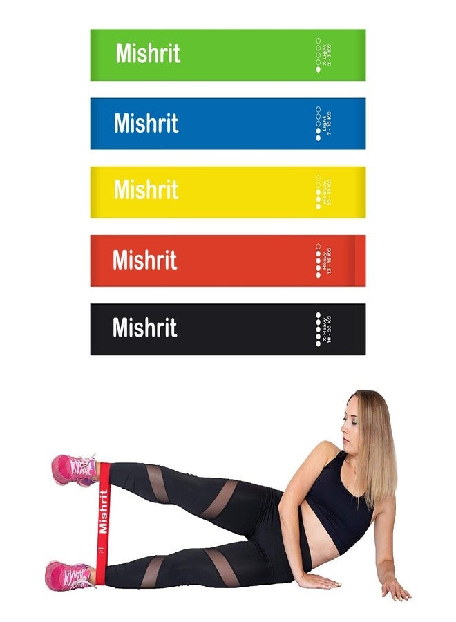 Mishrit Resistance Loop Exercise Bands for Squats, HIPS, Legs, Butt, Glutes and Heavy Workouts Physical Therapy, Rehab, Stretching, Home Fitness (Set of 5) - Image 1