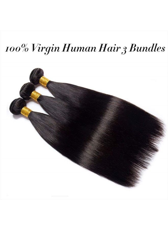 Rebasar Straight Human Hair Bundles Weave 8 8 8 Inch 100% Unprocessed Brazilian Virgin Weave Hair Human Bundles for Women Remy Weft Short Human Hair 3 Bundles Straight Hair Extensions Natural Black Color - Image 2