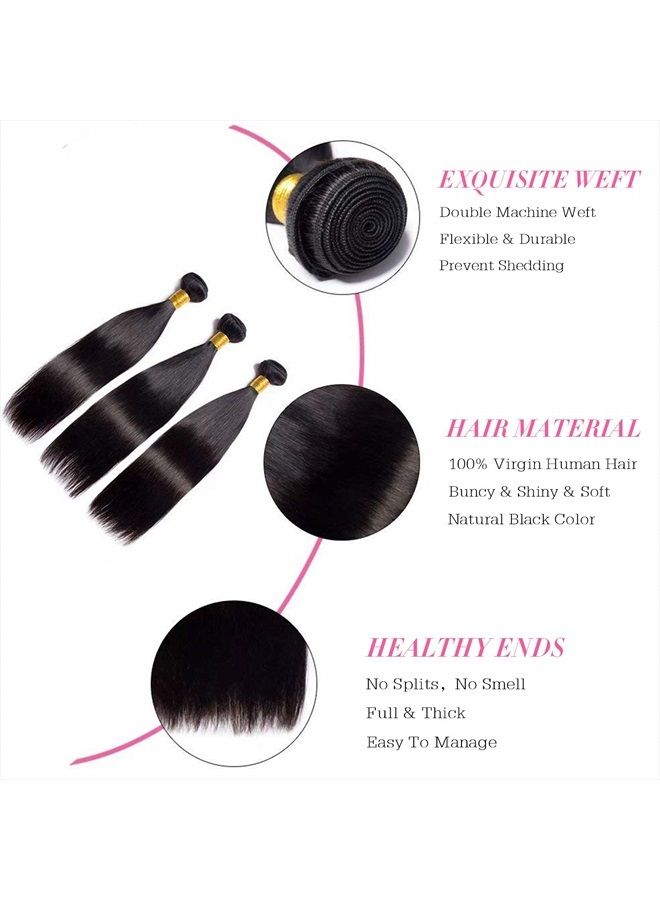 Rebasar Straight Human Hair Bundles Weave 8 8 8 Inch 100% Unprocessed Brazilian Virgin Weave Hair Human Bundles for Women Remy Weft Short Human Hair 3 Bundles Straight Hair Extensions Natural Black Color - Image 3