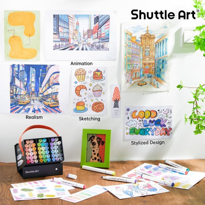 Shuttle Art Pastel Alcohol Markers Brush tip, Dual Tip Brush & Chisel Tip Art Marker Set, 50 Colors plus 1 Blender Marker Pens with Case Perfect for Illustration Students Adults Coloring Sketching - Image 5