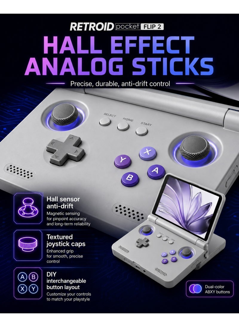 جيب الرجعية جهاز ألعاب Retroid Pocket Flip 2 المحمول، شاشة AMOLED مقاس 5.5 بوصة بدقة 1080 بكسل، معالج Snapdragon 865، عصي تحكم بتقنية Hall Effect، نظام Android 13، بطارية 5000 مللي أمبير، جهاز ألعاب محمول، لون أبيض GC - Image 4