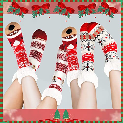 Sintege 3 Pairs Women Christmas Slipper Socks Winter Soft Warm Fuzzy Plush Cozy Fleece Lined Non Slip Christmas Socks Gifts(Cute Style) - Image 5