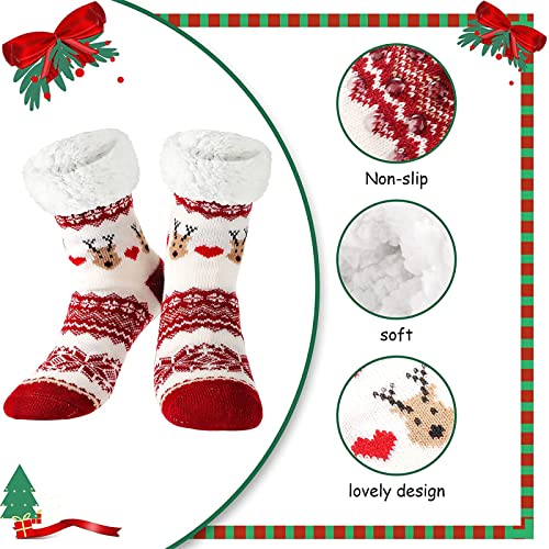 Sintege 3 Pairs Women Christmas Slipper Socks Winter Soft Warm Fuzzy Plush Cozy Fleece Lined Non Slip Christmas Socks Gifts(Cute Style) - Image 3
