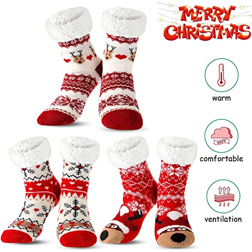 Sintege 3 Pairs Women Christmas Slipper Socks Winter Soft Warm Fuzzy Plush Cozy Fleece Lined Non Slip Christmas Socks Gifts(Cute Style) - Image 2