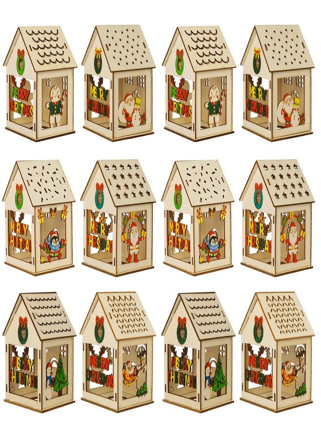 OurWarm 24 PCS DIY Christmas Village Sets with 12 Gingerbread House Kit 12 Colored Pens, Wooden Christmas Village Houses with 6 Styles Christmas Houses Village for Winter Christmas Table Decorations - Image 1