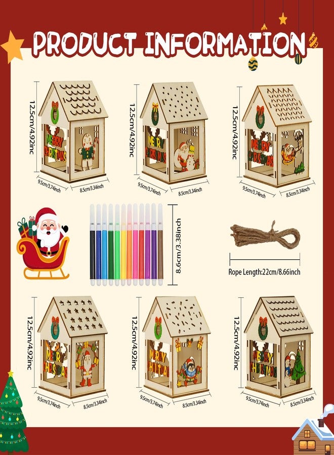 OurWarm 24 PCS DIY Christmas Village Sets with 12 Gingerbread House Kit 12 Colored Pens, Wooden Christmas Village Houses with 6 Styles Christmas Houses Village for Winter Christmas Table Decorations - Image 3