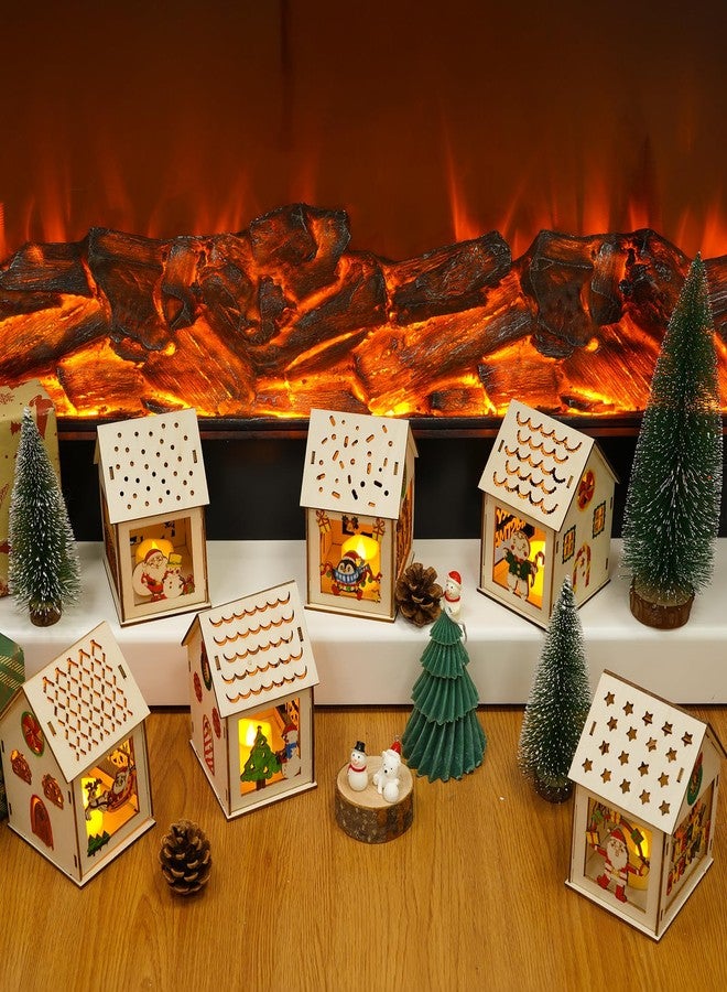 OurWarm 24 PCS DIY Christmas Village Sets with 12 Gingerbread House Kit 12 Colored Pens, Wooden Christmas Village Houses with 6 Styles Christmas Houses Village for Winter Christmas Table Decorations - Image 5