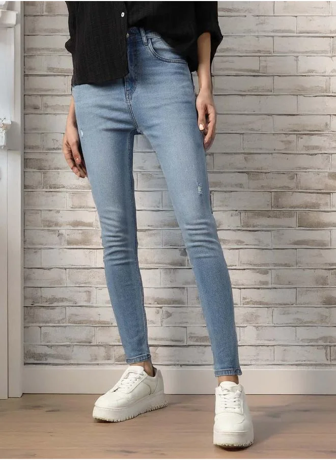 هاي ستار Women Jeans in Blue featuring Skinny fit fit with a washed pattern, regular length, secured with button closure, crafted from cotton – crafted for those who appreciate style and comfort.