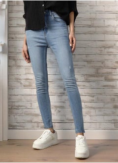 HIGH STAR Women Jeans in Blue featuring Skinny fit fit with a washed pattern, regular length, secured with button closure, crafted from cotton – crafted for those who appreciate style and comfort.  - Image 2