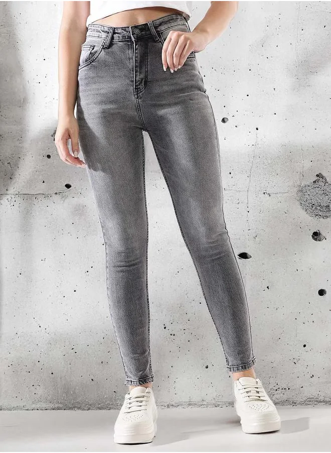 HIGH STAR Women Jeans in Black featuring Skinny fit fit with a washed pattern, regular length, secured with button closure, crafted from 70% cotton+28% polyester+2% spandex – designed to make a statement wherever you go.