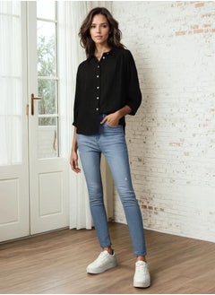 HIGH STAR Women Jeans in Blue featuring Skinny fit fit with a washed pattern, regular length, secured with button closure, crafted from cotton – crafted for those who appreciate style and comfort.  - Image 1