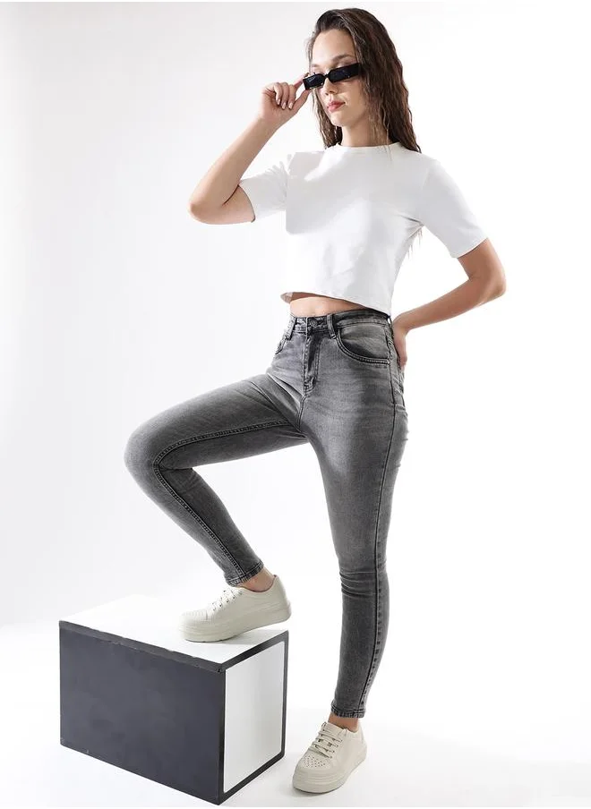 HIGH STAR Women Comfort Skinny Fit High-Rise Heavy Fade Stretchable Jeans