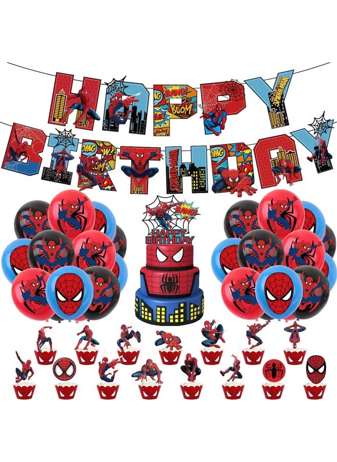 Zeemey - Spider Man Balloon Garland Set with  Happy Birthday Banner,Cake Topper,Perfect for Graduation Baby Shower Birthday Bachelorette Party Backdrop Decoration,Suitable for Indoor and Outdoor - Image 1