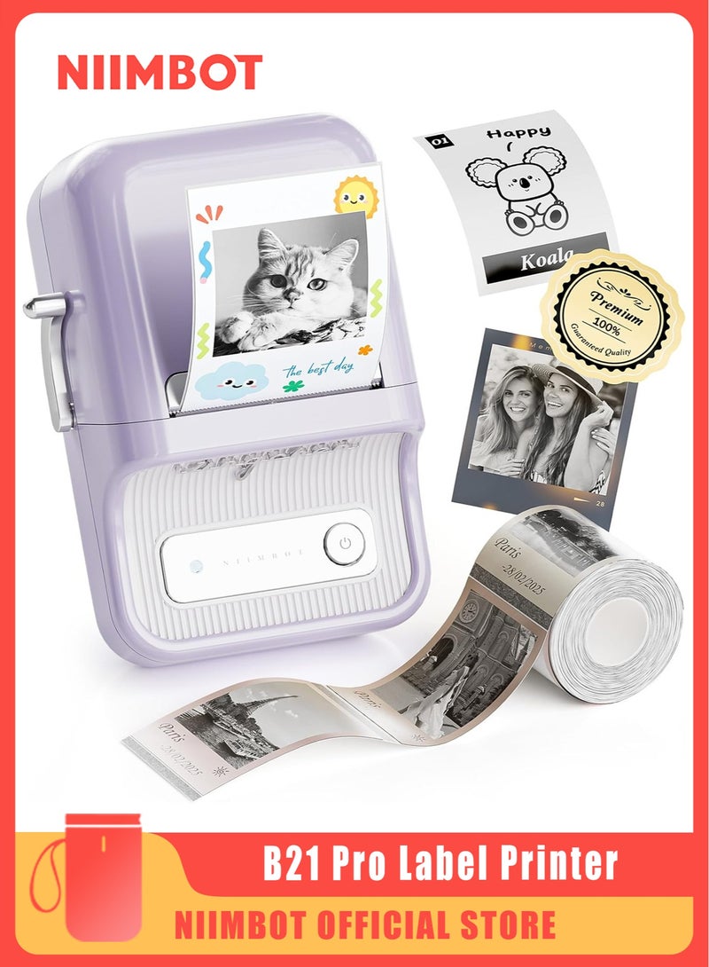 نيمبوت طابعة ملصقات بي 21 برو، طابعة ملصقات عالية الدقة 300 نقطة لكل بوصة، مثالية للملاحظات والصور ورسومات الدراسة وصانع المذكرات، 50 × 30 ملم، 230 قطعة (ارجواني) - Image 1