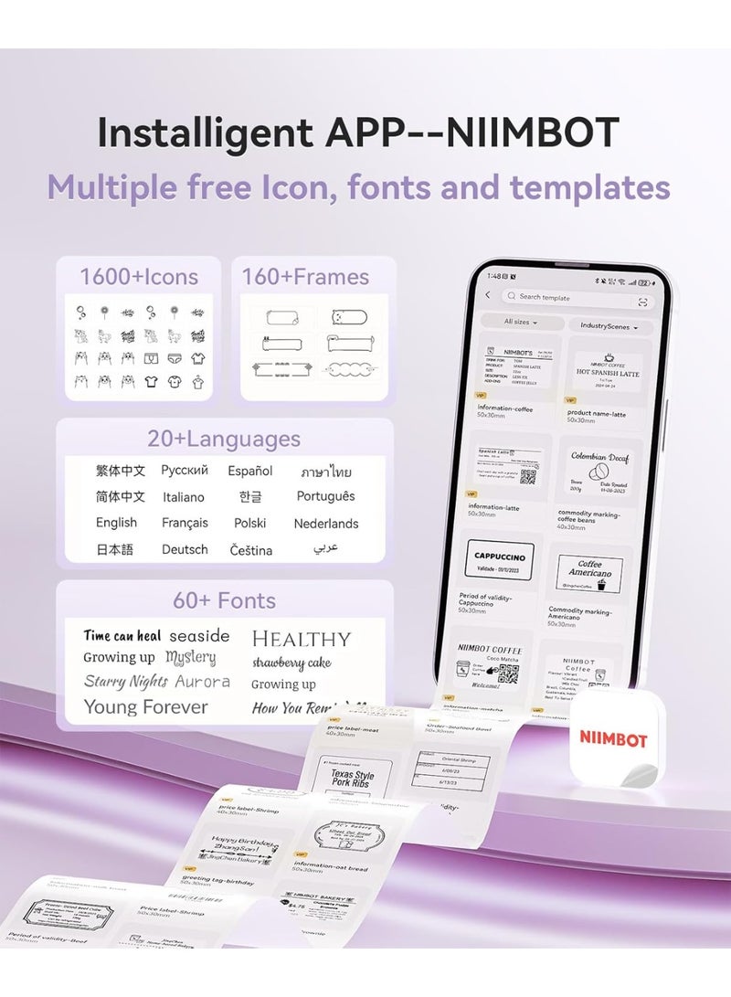 نيمبوت طابعة ملصقات بي 21 برو، طابعة ملصقات عالية الدقة 300 نقطة لكل بوصة، مثالية للملاحظات والصور ورسومات الدراسة وصانع المذكرات، 50 × 30 ملم، 230 قطعة (ارجواني) - Image 4