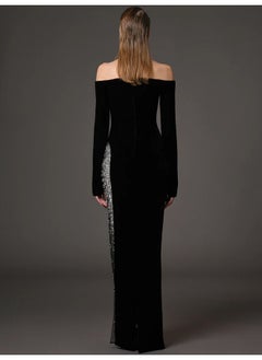 Madam Uniq Beaded and Rhinestone Embellished One-Shoulder Chiffon Maxi Dress  - Image 2