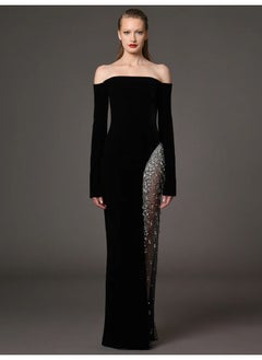 Madam Uniq Beaded and Rhinestone Embellished One-Shoulder Chiffon Maxi Dress  - Image 1