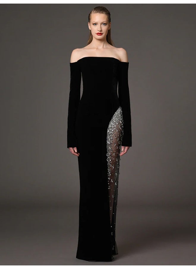 Madam Uniq Off-Shoulder Velvet Dress  - Image 1