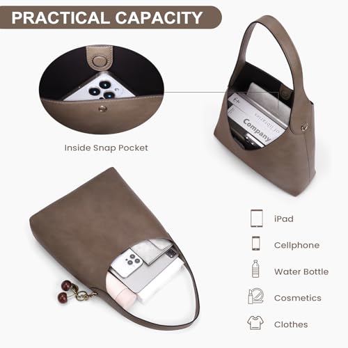HICARRY Faux Suede Hobo Bags Vegan Leather Shoulder Bag Tote for Women with Cherry Charm Slouchy Designer Handbag Purse Fall Fashion - Image 5