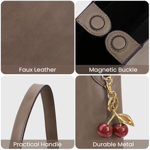 HICARRY Faux Suede Hobo Bags Vegan Leather Shoulder Bag Tote for Women with Cherry Charm Slouchy Designer Handbag Purse Fall Fashion - Image 4