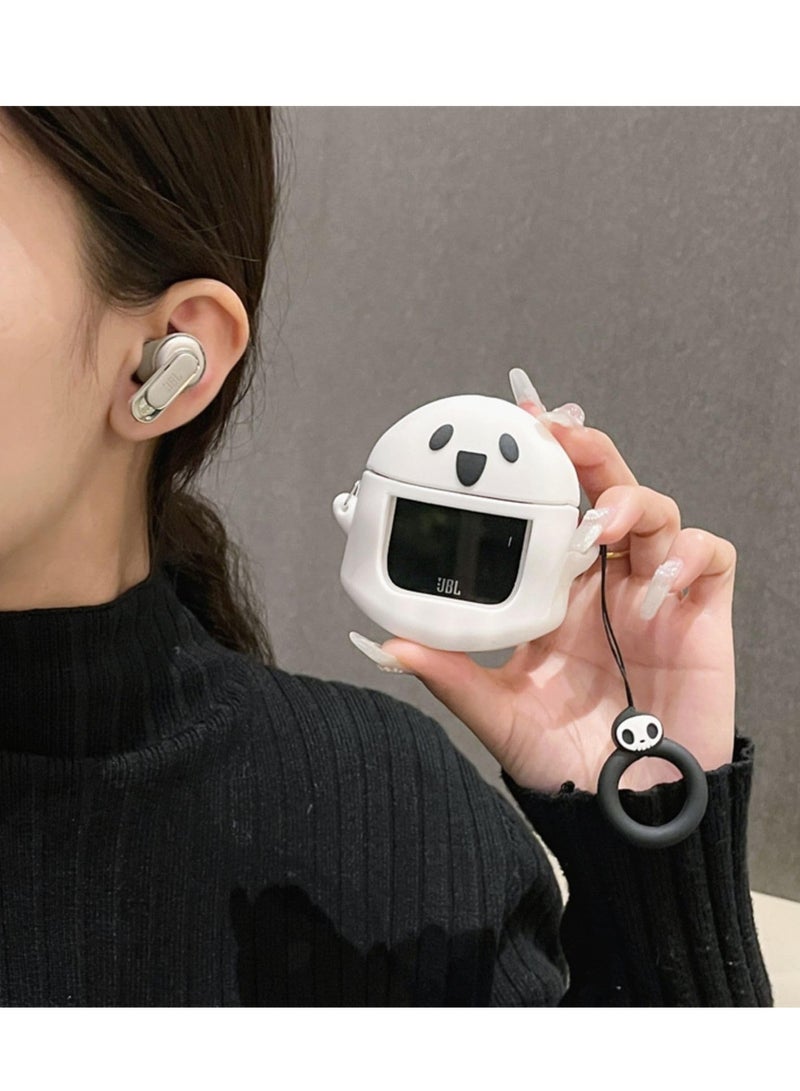 SYOSI Case Compatible with JBL Tour Pro 2 Earbuds 3D Kawaii Cartoon Ghost Durable Protection Case Ultra thin soft Cover with Carabiner Anti Lost Ring Cleaning Tools for Boys Girls Womens Mens - Image 3