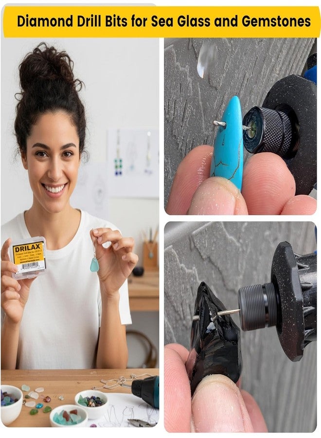 Drilax 20-Pc 2mm Diamond Drill Bit Set | Dremel Compatible with 1 Collet | for Glass, Sea Glass, Gems & Jewelry - Image 2